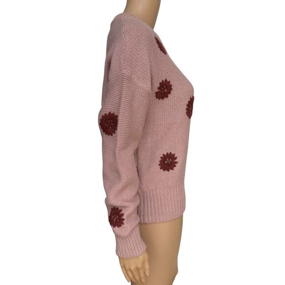 Madewell Merino Wool/Alpaca Blend Sweater Women's Pink Flower Knit Size S - Picture 3 of 8